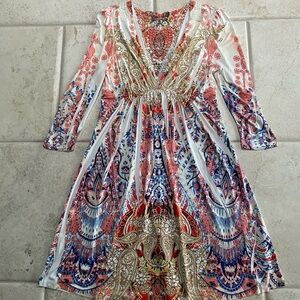 Colorful Bohemian Paisley Print Dress Jersey Size Small